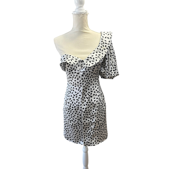 Women's Self-Portrait One Shoulder Dress Size 4 White Black